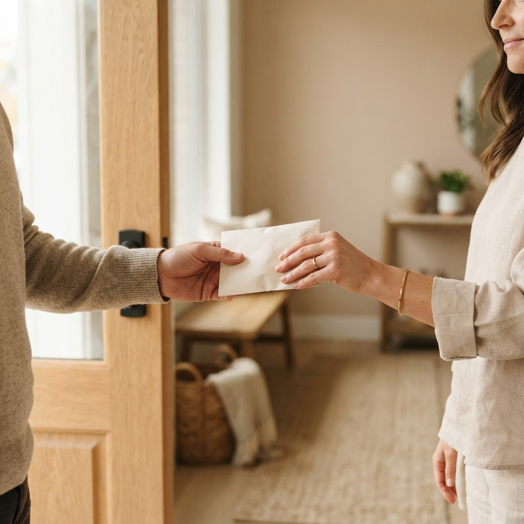 Medication being delivered to a home doorway